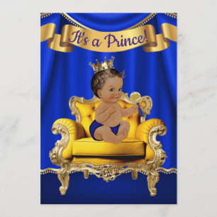 Convites de Chuveiro de Bebê Azul Real Dourado