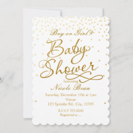 Convites de Chuveiro de Bebê Branco e Dourado com