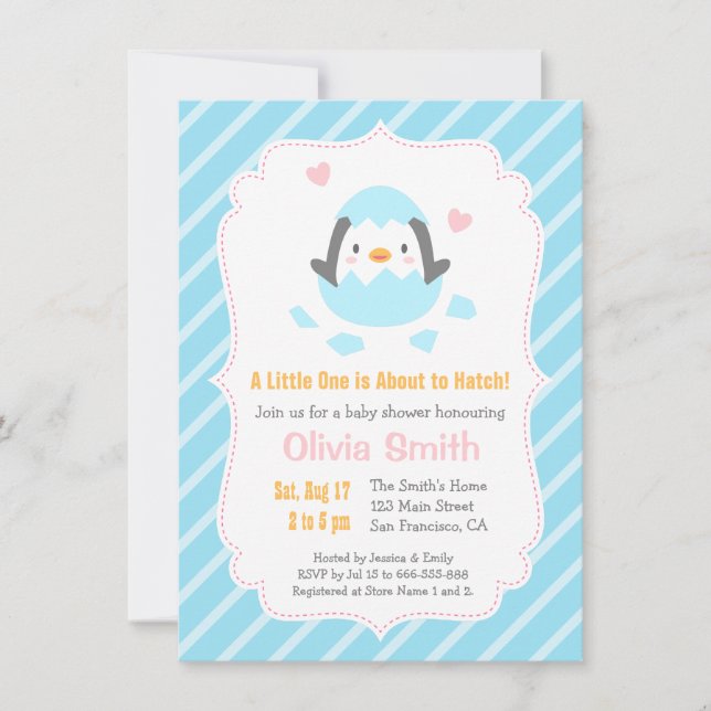 Convites de Chuveiro de Bebê de Pinguim Fofo Recém (Frente)