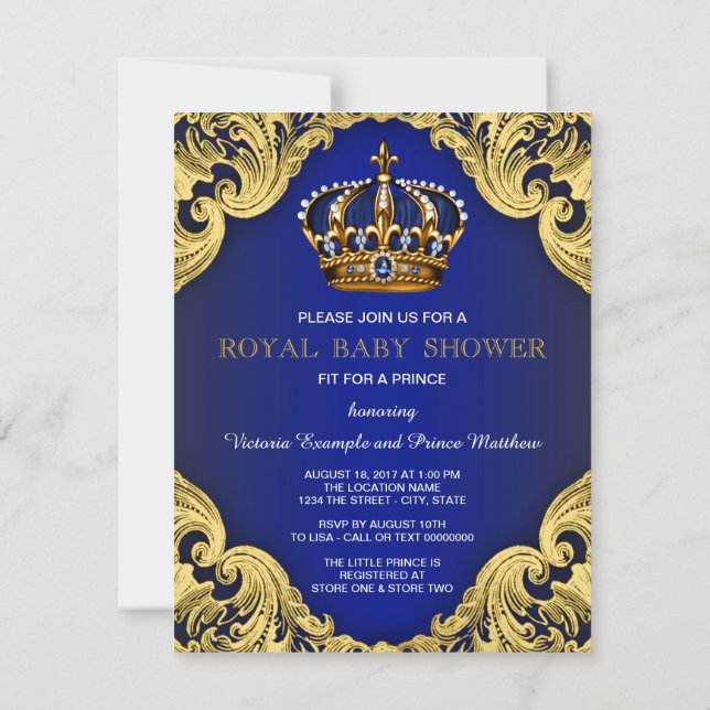 Convites de Chuveiro de Bebê para Príncipe Elegant (Verso)