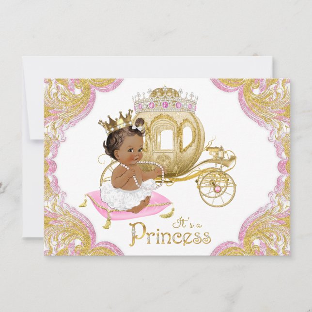 Convites de Chuveiro de Bebê Princesa Étnica Rosa  (Frente)