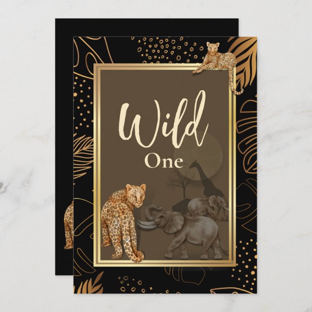 Convites de chuveiro de ouro de leopardo selvagem  (Frente/Verso)