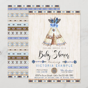 Convites de Chuvinha de Bebê Menino Teepee Tribal