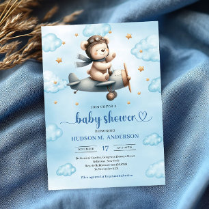 Convites de Chuvinha de Bebê Menino Urso Teddy Pil