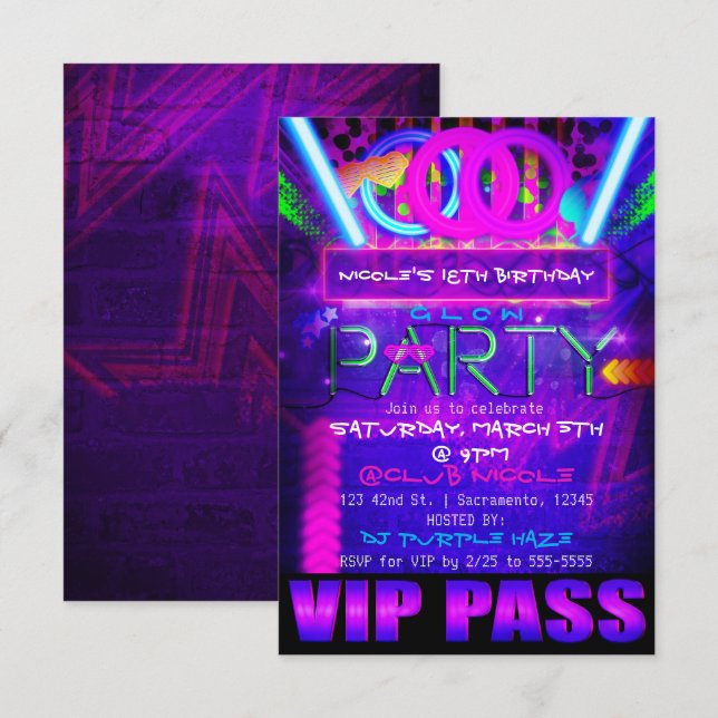 Convites de Clube de PASSAGEM VIP de Aniversário d (Frente/Verso)