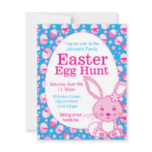 Convites de coelhinho azul cor-de-rosa à caça de o
