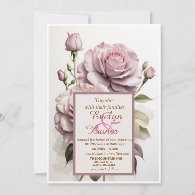 Convites de Começos Floridos a Romances Cor-de-Ros (Frente)