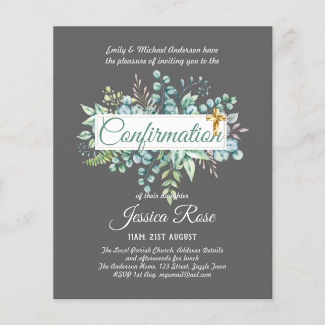 Convites de Confirmação Eucalyptus Greenery Budge (Frente)