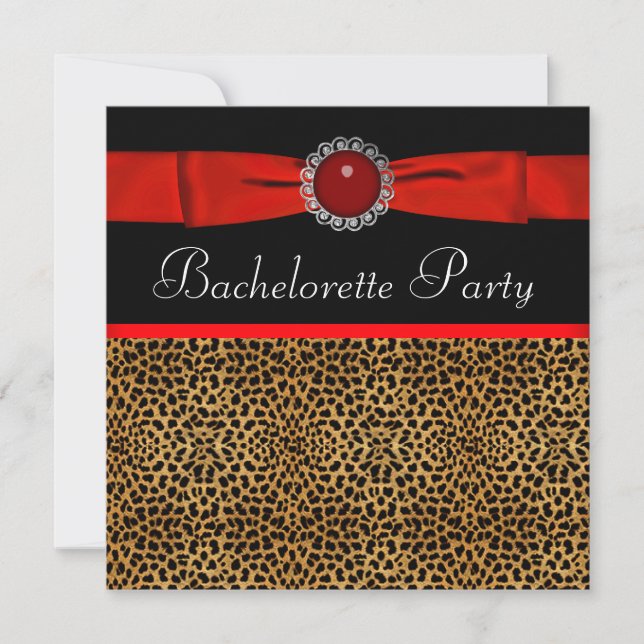 Convites de despedida de solteira de leopardo verm (Frente)
