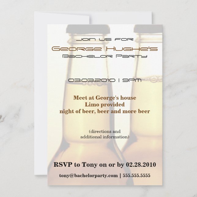 Convites de Despedida de Solteiro com Garrafa de C (Frente)