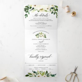 Convites De Dobragem Tripla De Rosas Brancas