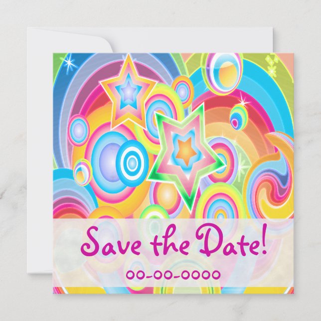 Convites de energia retrorestrelas coloridas (Frente)