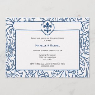 Convites de Evento Elegantes Azul Branco Fleur de 