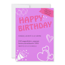 Convites de Felicidade de Aniversário Rosa Pastel