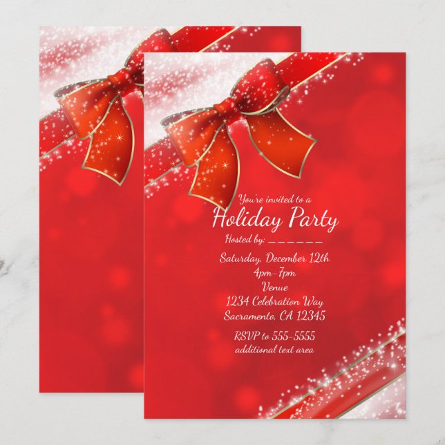 Convites de Férias para Qualquer Evento com Laço V (Frente/Verso)