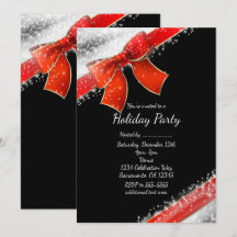 Convites de Férias Pretos Chic com Laço Vermelho e