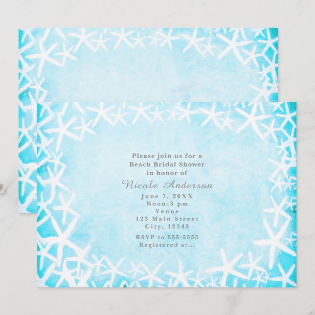 Convites de festa azul aqua com estrelas-do-mar pi (Frente/Verso)