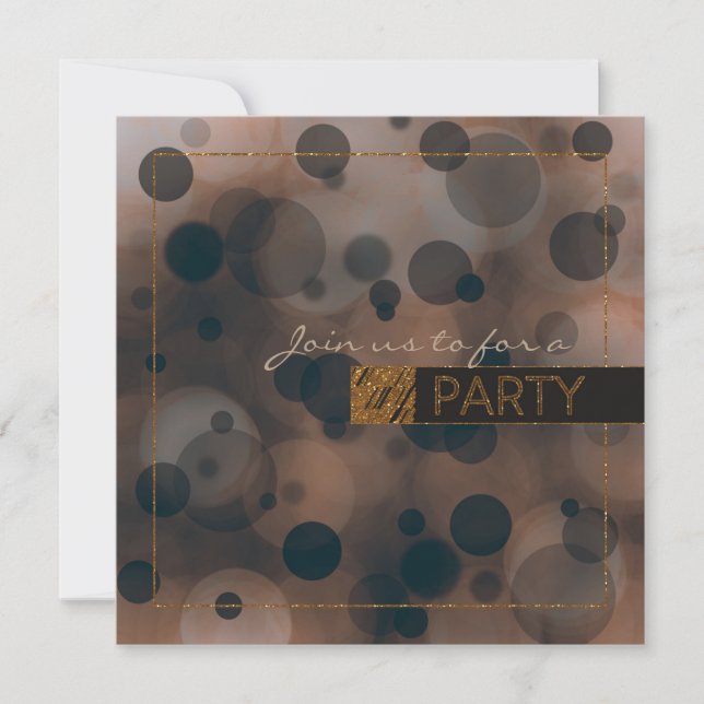 Convites de Festa Bokeh Glam Marrom Bege e Dourado (Frente)