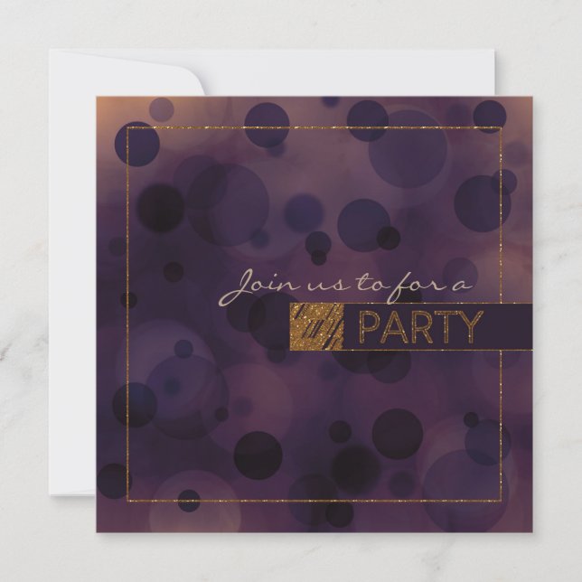 Convites de Festa Bokeh Glam Roxo & Dourado (Frente)