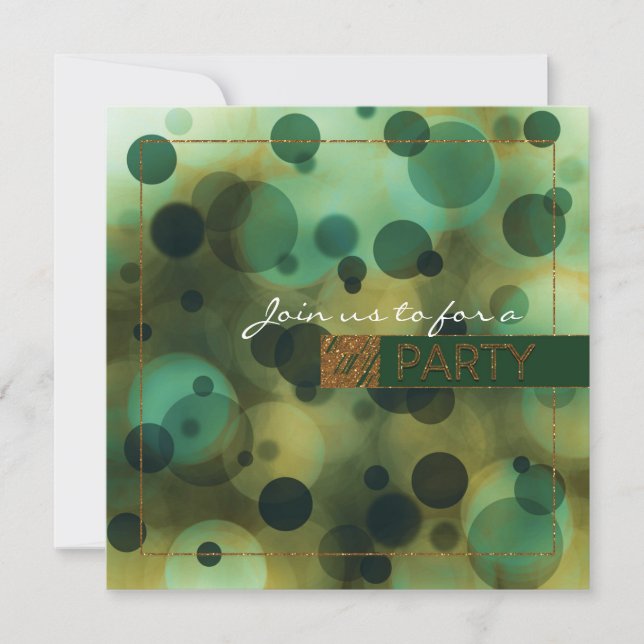 Convites de Festa Bokeh Glam Verde & Dourado (Frente)