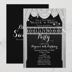 Convites de festa com cortinas de HOLLYWOOD Preto 