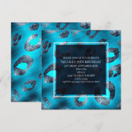 Convites de festa com estampa de leopardo azul e p