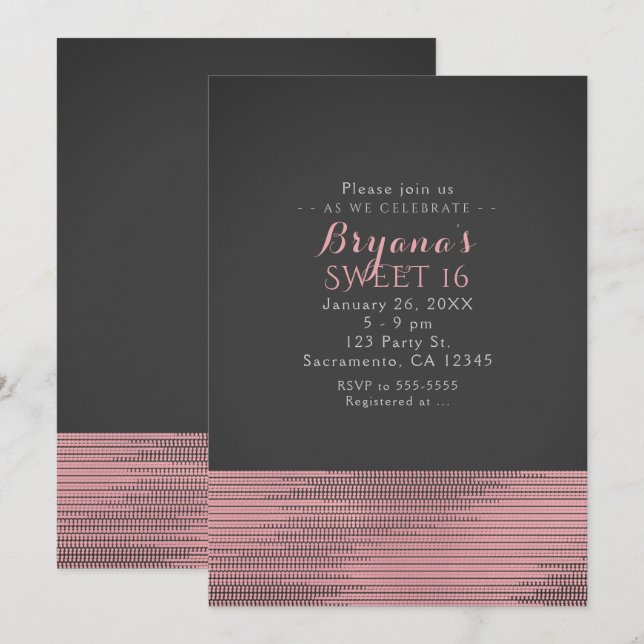 Convites de festa com lantejoulas Pink & Grey Mode (Frente/Verso)