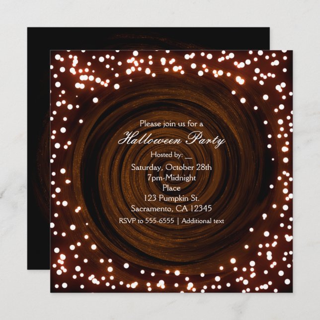 Convites de Festa com Luzes de Halloween Preto e L (Frente/Verso)