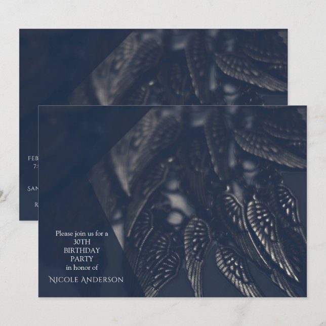 Convites de festa com tema de Asas de Anjo Sombrio (Frente/Verso)