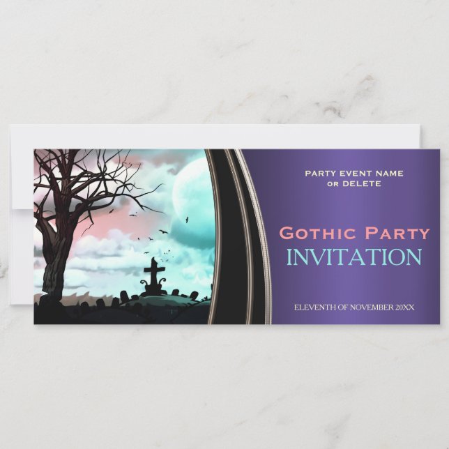 Convites de festa com tema gótico em cetim roxo (Frente)