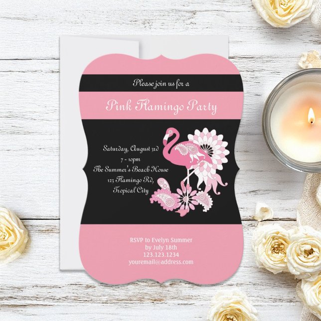Convites de festa cor-de-rosa preto caprichosos de (Criador carregado)