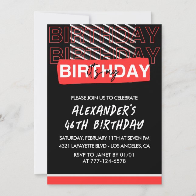 Convites de festa de aniversário de 46 anos para h (Frente)