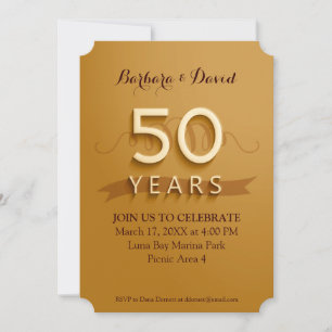 Convites de Festa de Aniversário de 50 Anos Dourad
