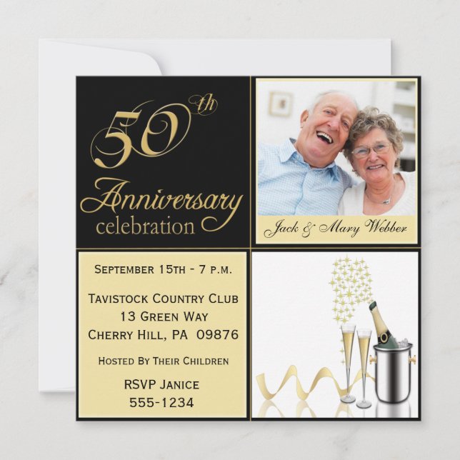 Convites de Festa de Aniversário de Bodas de Ouro (Frente)