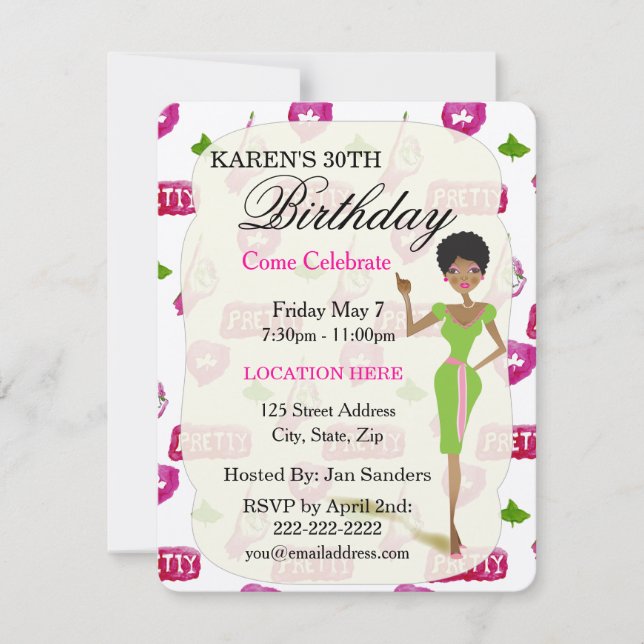 Convites de Festa de aniversario de meninas Bonito (Frente)