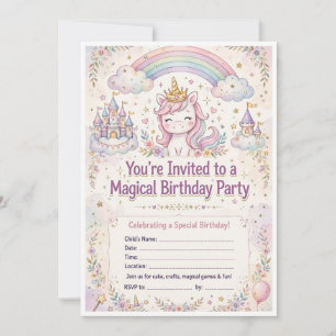 convites de festa de aniversário de unicórnio mági