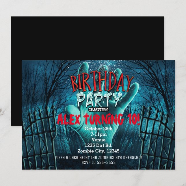 Convites de Festa de Aniversário de Zumbi (Frente/Verso)