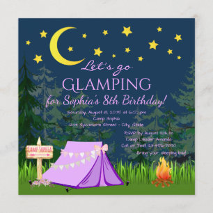 Convites de festa de aniversário Glamping