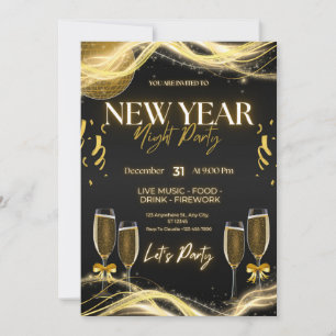 Convites de Festa de Ano Novo Elegantes – Dourado 
