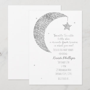 Convites de Festa de Bebê Lua e Estrelas Branco Pr