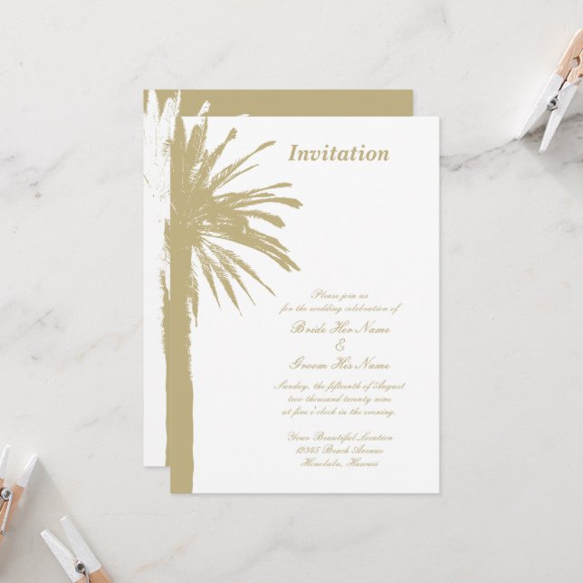 Convites de festa de casamento na praia com palmei (Frente/Verso In Situ)