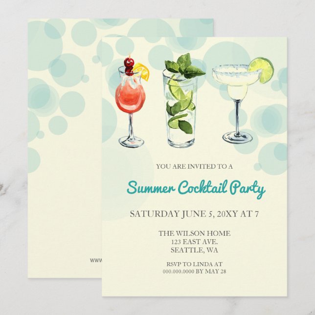 Convites de festa de cocktails de verão (Frente/Verso)