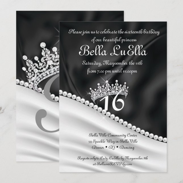 Convites de festa de diamantes da Princesa Bling (Frente/Verso)
