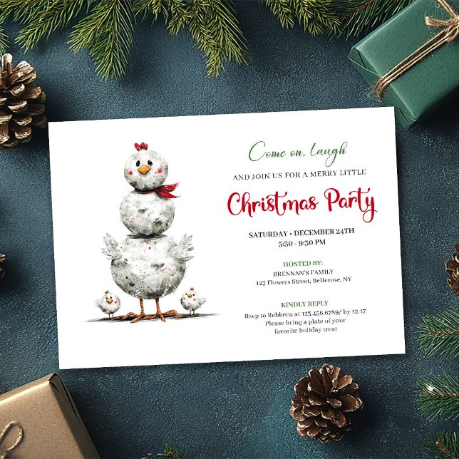 Convites de Festa de Fim de Ano com Galinhas de De (Whimsical Cartoon Chickens Holiday Party Invitation)