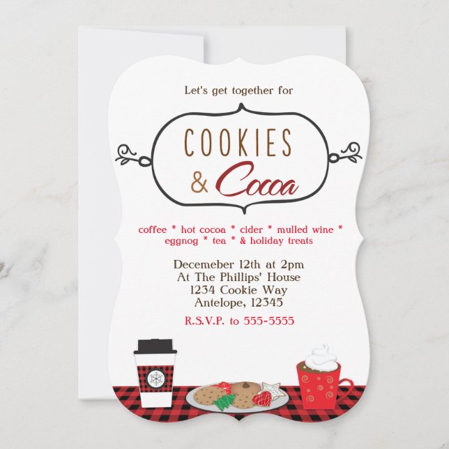 Convites de Festa de Fim de Ano COOKIES & COCOA (Frente)