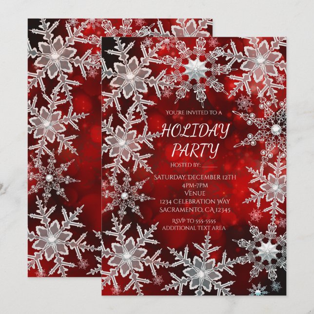 Convites de festa de fim de ano vermelhos com floc (Frente/Verso)