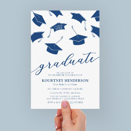 Convites de festa de formatura azul modernos e sim