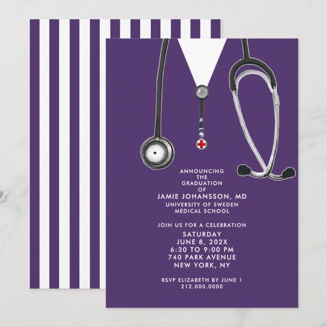 Convites de Festa de Formatura de Médico (Frente/Verso)