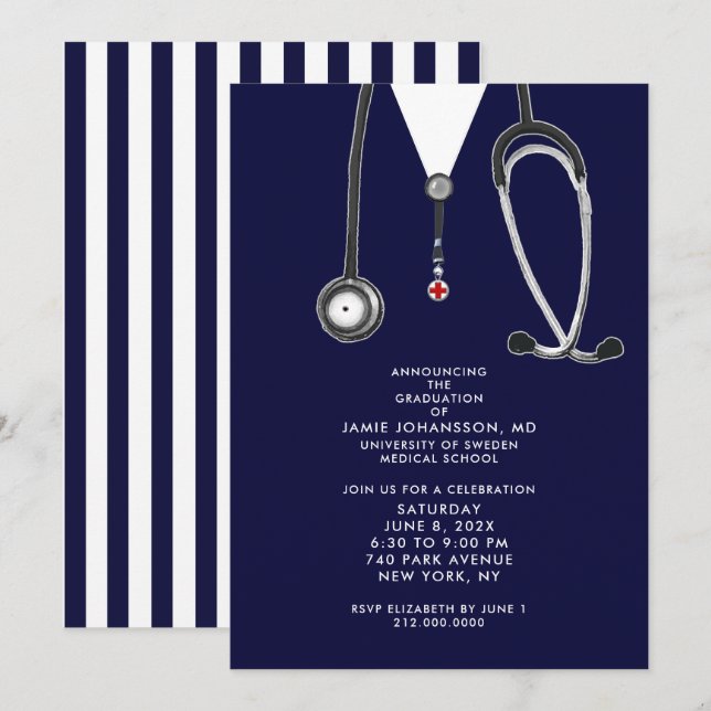 Convites de Festa de Formatura de Médico (Frente/Verso)