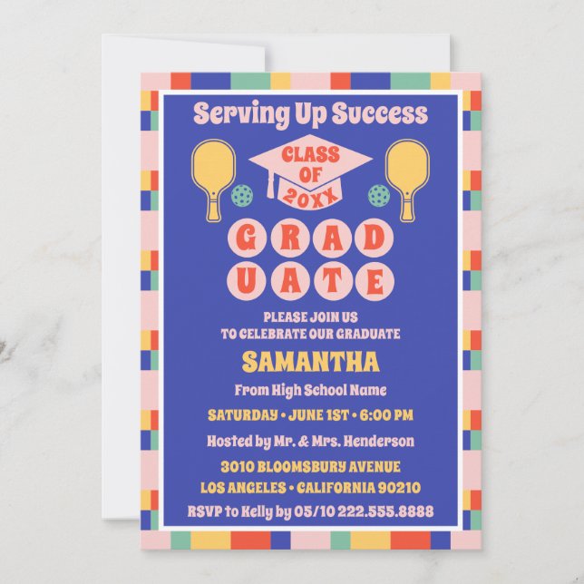 Convites de Festa de formatura de Pickleball Retro (Frente)